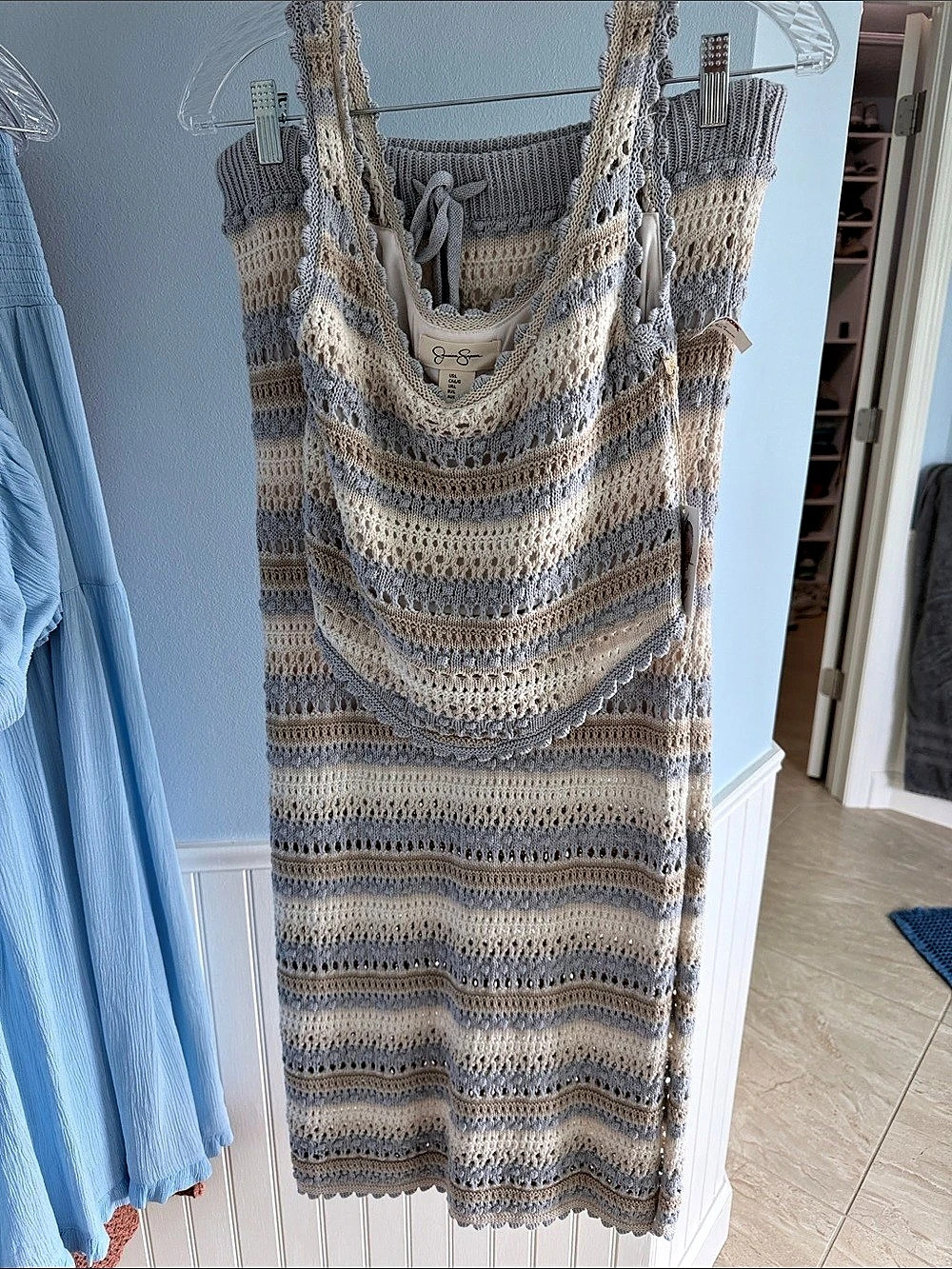 Jessica Simpson Pastel Crochet Stripe Skirt Set Maxi Dress